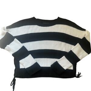 Intermix Black/White Side Tie Cotton/Cashmere Contemporary Sweater, Size Large